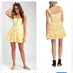 Free People Yellow Floral Button Front Sundress | Ruffle Hem | Size S